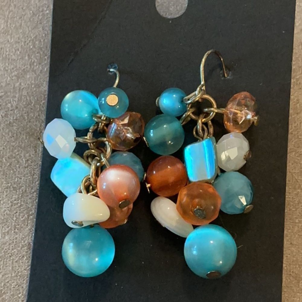 Goldtone Fish Hook Pierced Earrings in Turquoise and Oranges